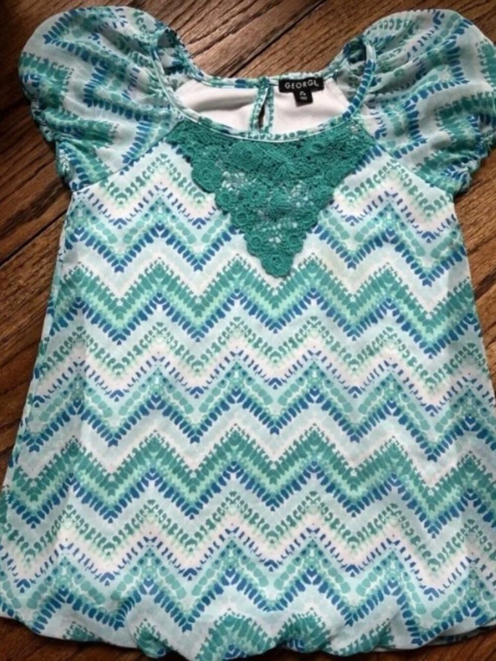 George Blue Aztec Stripe Print Blouse Medium 7/8